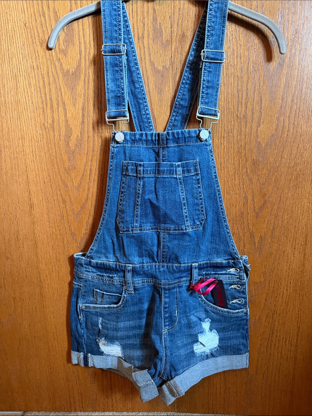Dollhouse Blue Distressed Denim Short Overalls